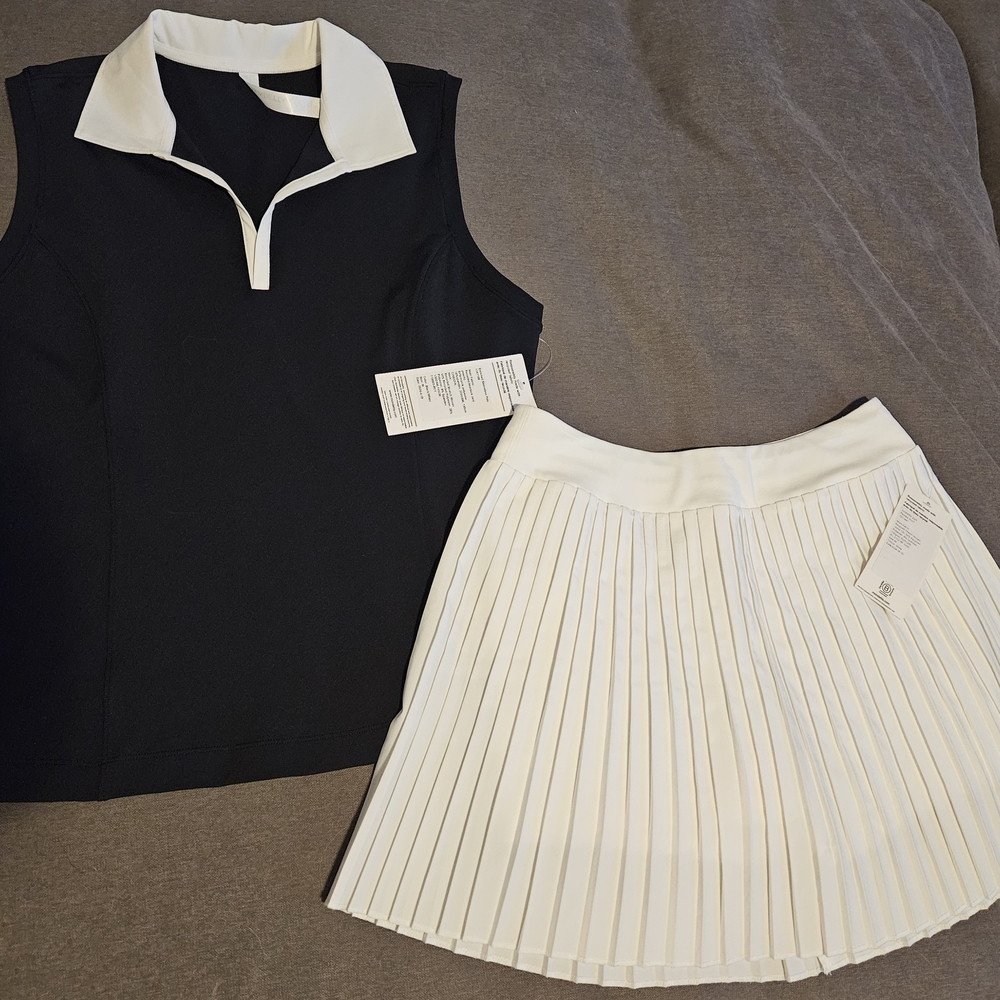 Mondetta Black and White Sleeveless Top and Pleated Skirt Set